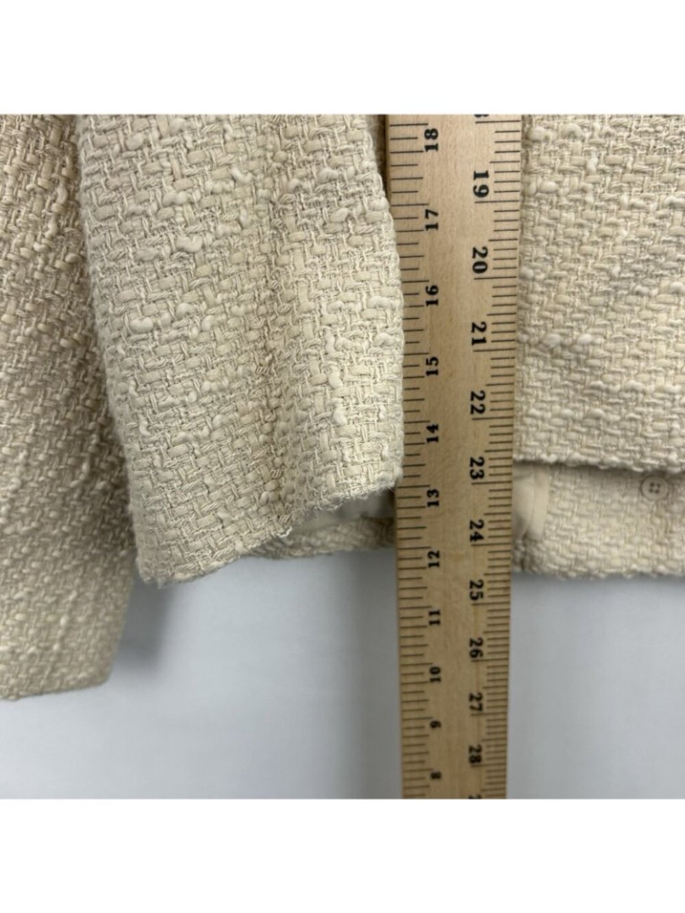 Quince Womens Size Large Stretch Tweed Collarless Jacket Ivory Coast Long Sleeve - Picture 9 of 16